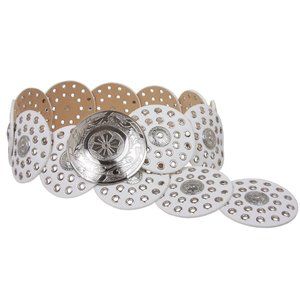 Women's 3 1/2" (90 Mm) Wide Boho Disc Concho Leather Belt, White | Xxl - 51"🦄